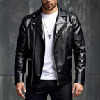 Herren Kunstleder Motorradjacke mit Reißverschluss R&B
