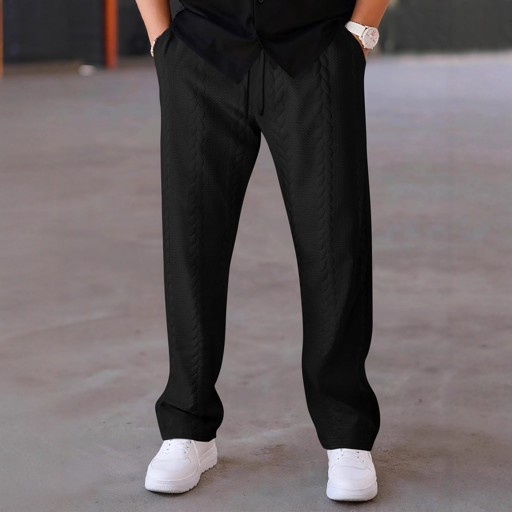 Herren elegante Freizeithose mit strukturiertem Design und elastischem Bund R&B