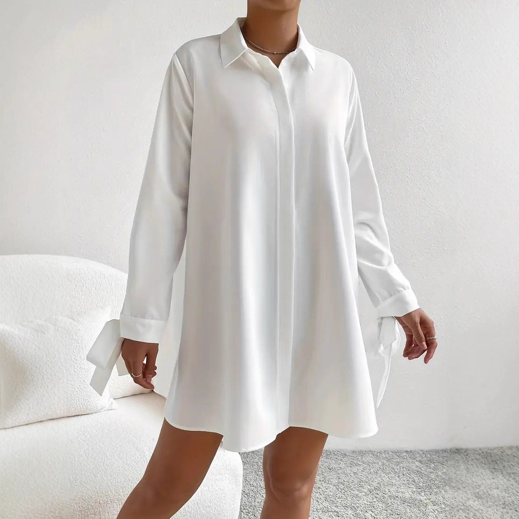 Damen Hemdblusenkleid mit eleganten Bändern an den Ärmeln R&B