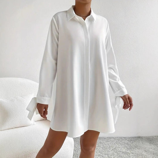 Damen Hemdblusenkleid mit eleganten Bändern an den Ärmeln R&B