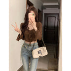 Damen Cropped-Top mit raffiniertem Knoten und weitem Arm