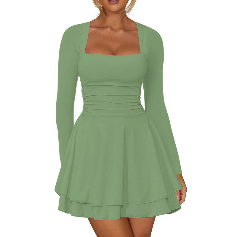 Damen Mini-Kleid mit langem Arm und verführerischem Rüschensaum R&B