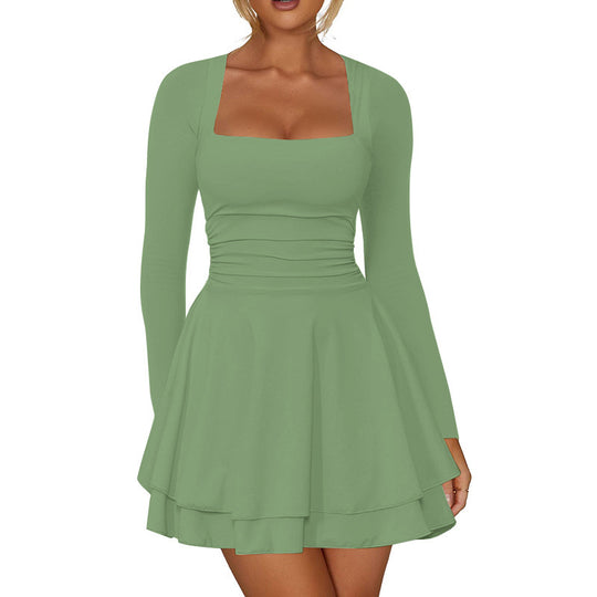 Damen Mini-Kleid mit langem Arm und verführerischem Rüschensaum R&B