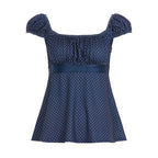 Damen luftiges Polka-Dots Blusenshirt mit schickem Rüschenkragen R&B