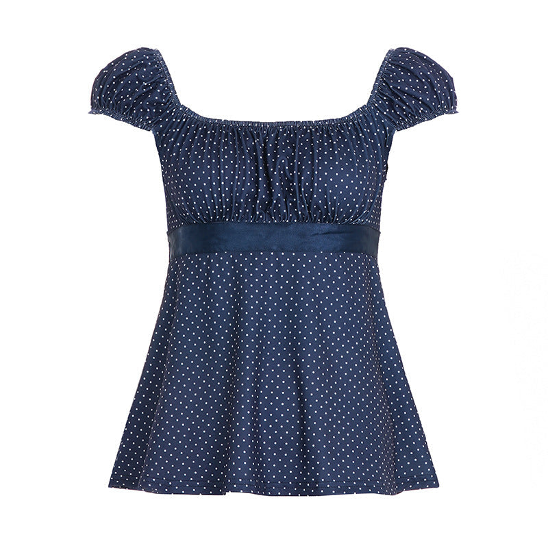 Damen luftiges Polka-Dots Blusenshirt mit schickem Rüschenkragen R&B