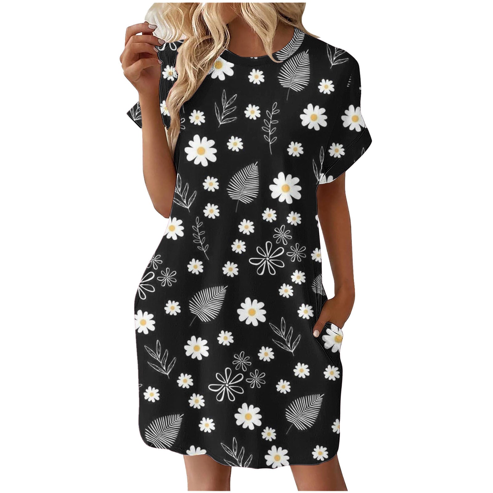 Damen lässiges Sommerkleid mit Blumenmuster und praktischen Taschen R&B