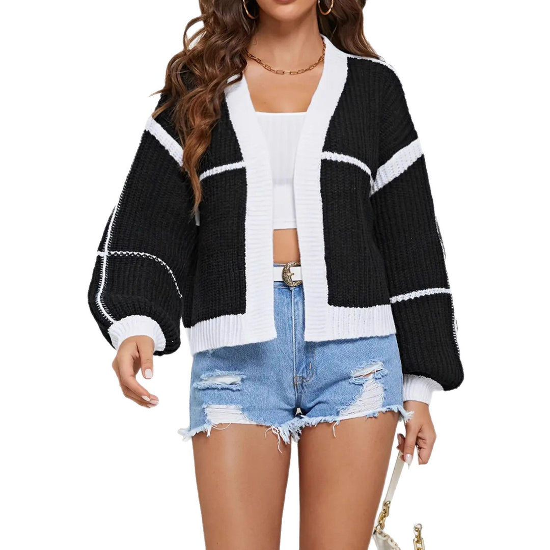 Damen lässiger Strickcardigan mit voluminösen Ärmeln und lockerer Passform R&B