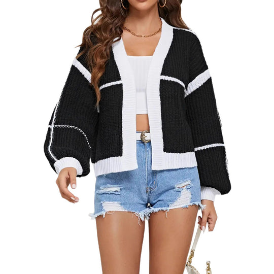 Damen lässiger Strickcardigan mit voluminösen Ärmeln und lockerer Passform R&B