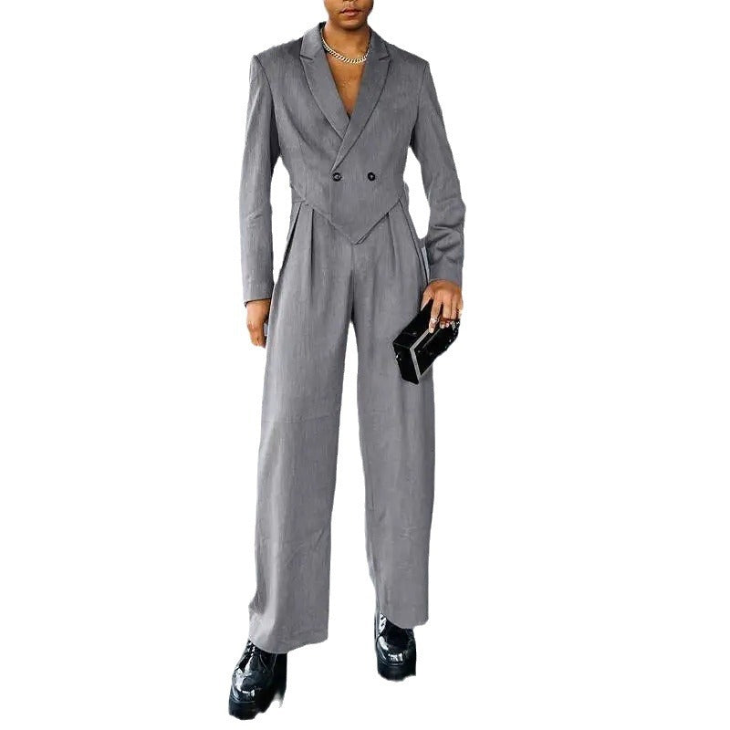 Damen nan Business-Set mit asymmetrischem Drapé-Blazer und Bundfaltenhose mit Gummibund R&B