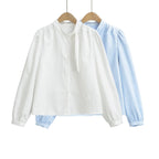 Damen Bluse mit Bindegurt und eleganten Puffärmeln