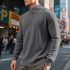 Herren nan urbaner Halbzip-Pullover mit feiner Quadratstruktur und hohem Stehkragen R&B