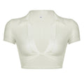 Damen R&Brne cropped Bluse mit tiefem V-Ausschnitt und verspieltem Knoten R&B
