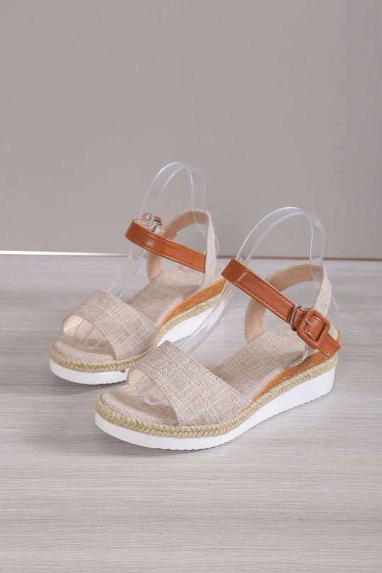 Damen Wedge-Sandaletten mit transparenten Riemen und natürlichem Bast-Detail R&B