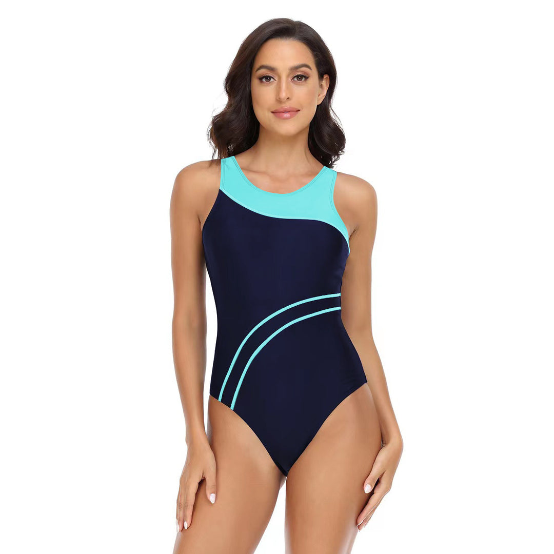 Damen Sportlicher Einteiler Badeanzug mit modischem Farbkontrast R&B