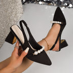 Damen Slingback-Pumps mit elegantem Perlenbesatz und stabiler Absatzhöhe R&B
