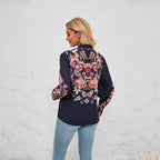 Damen Bluse mit floralen Akzenten und elegantem Knopfleisten-Design R&B