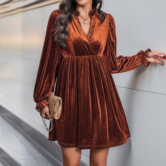 Damen Samtiges Wickelkleid mit voluminösen Ärmeln R&B