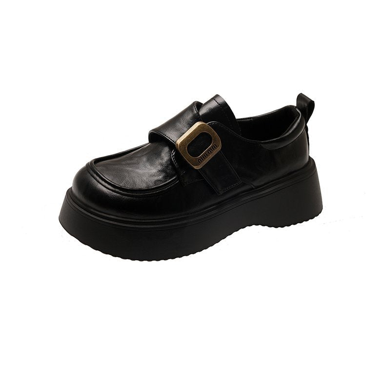 Damen modische Slip-On Loafers mit hoher Plateausohle und eleganter Schnallenapplikation R&B