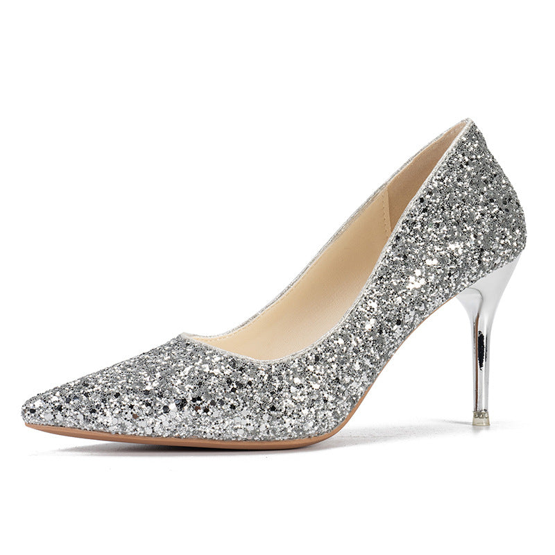 Damen schicke Pumps mit glitzerndem Obermaterial und elegantem Stiletto R&B