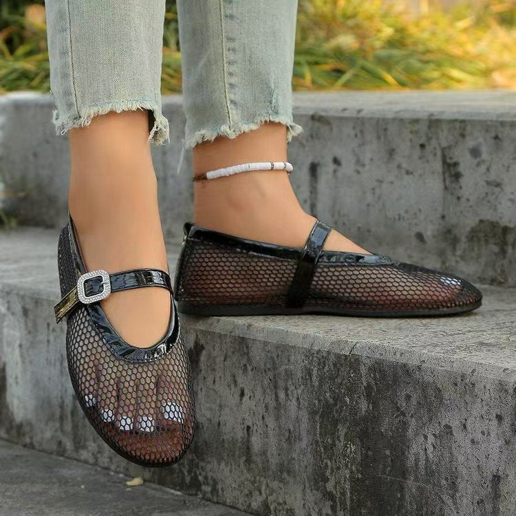 Damen Ballerinas mit elegantem Netzdesign und Kettenapplikation R&B