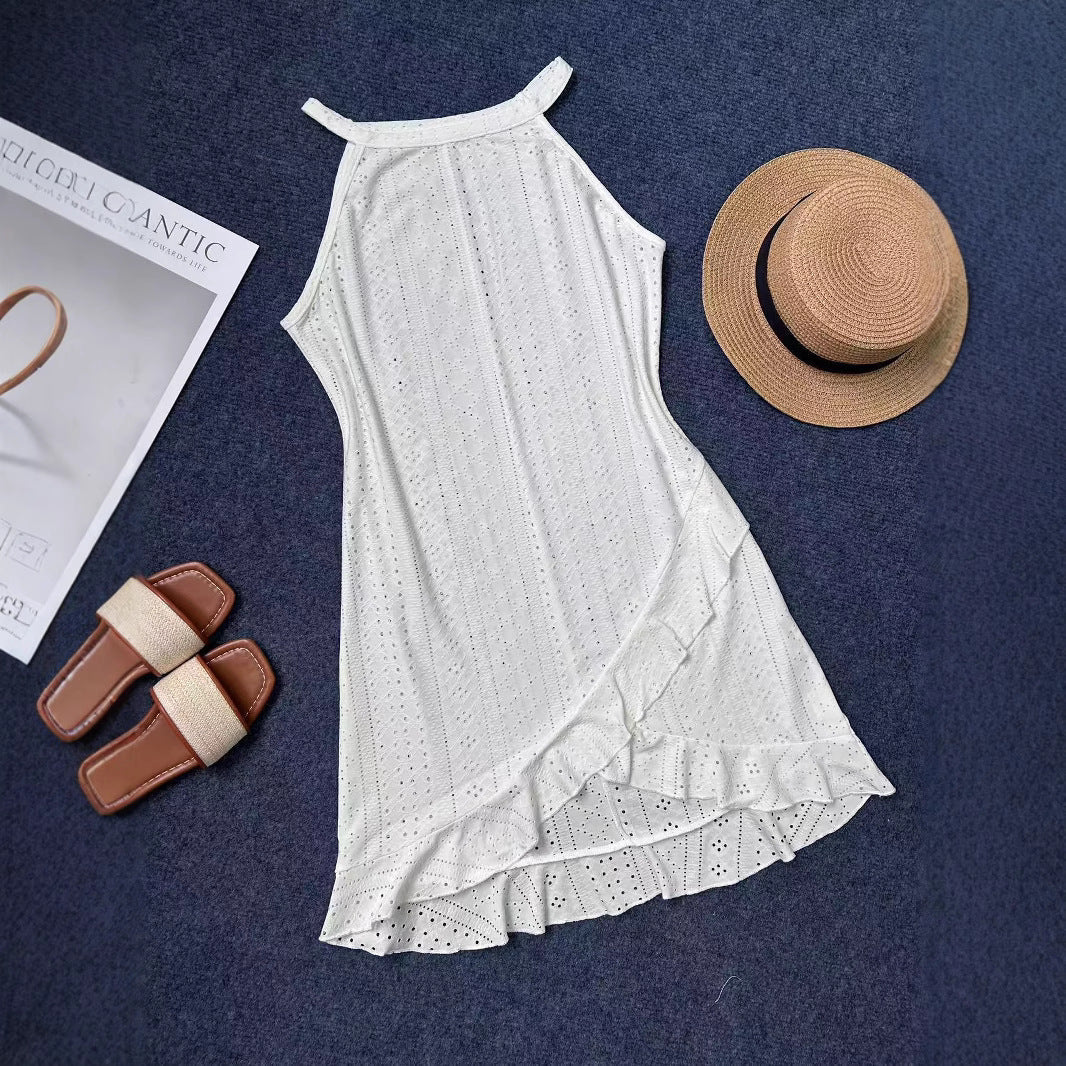 Damen Sommerliches Strandkleid mit Rüschensaum und atmungsaktivem Lochmuster R&B