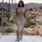 Damen asymmetrisches Schlitz-Maxikleid R&B