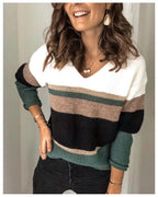 Damen V-Ausschnitt Pullover mit Streifenmuster R&B