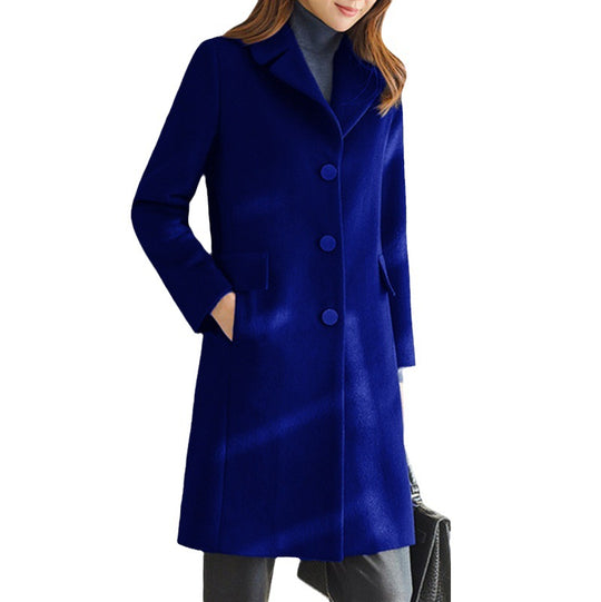 Damen eleganter Wollmantel mit klassischem Kragen und Taschen R&B