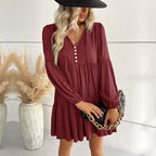 Damen lässiges Tunika-Kleid mit Knopfdetail und Volant-Design R&B