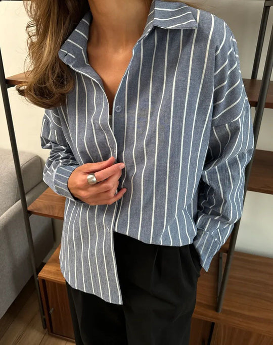 Damen lässige Baumwollbluse mit gestreiftem Design und lockerer Passform R&B