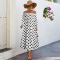 Damen Off-Shoulder Maxikleid mit Polka-Dots und elastischem Bund R&B