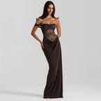 Damen Elegantes Cocktailkleid mit Spitzenoberteil und fließendem Rock R&B