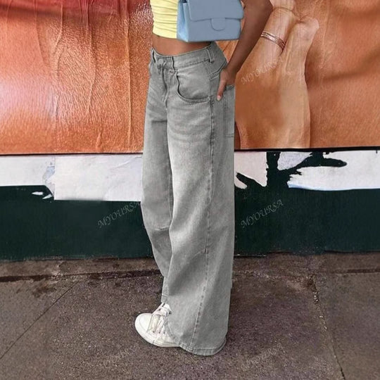 Damen Weit geschnittene Jeanshosen mit funkelndem Gürtel R&B