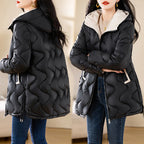 Damen gesteppte Winterjacke mit Kapuze und verstellbarem Kordelzug