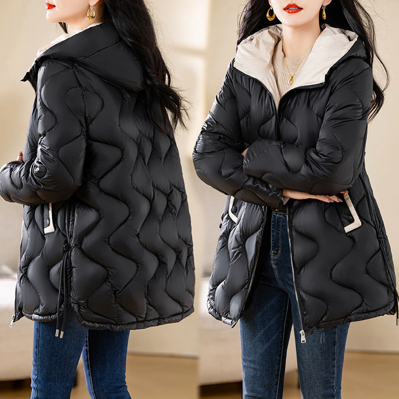 Damen gesteppte Winterjacke mit Kapuze und verstellbarem Kordelzug