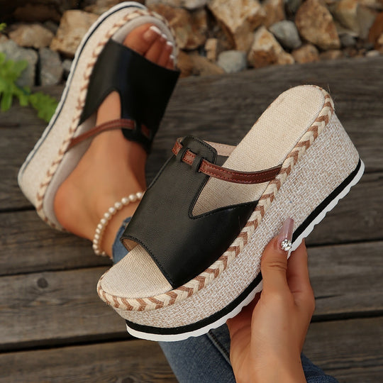 Damen Wedge-Pantoletten mit verstellbarem Riemendesign und natürlicher Jute-Optik R&B