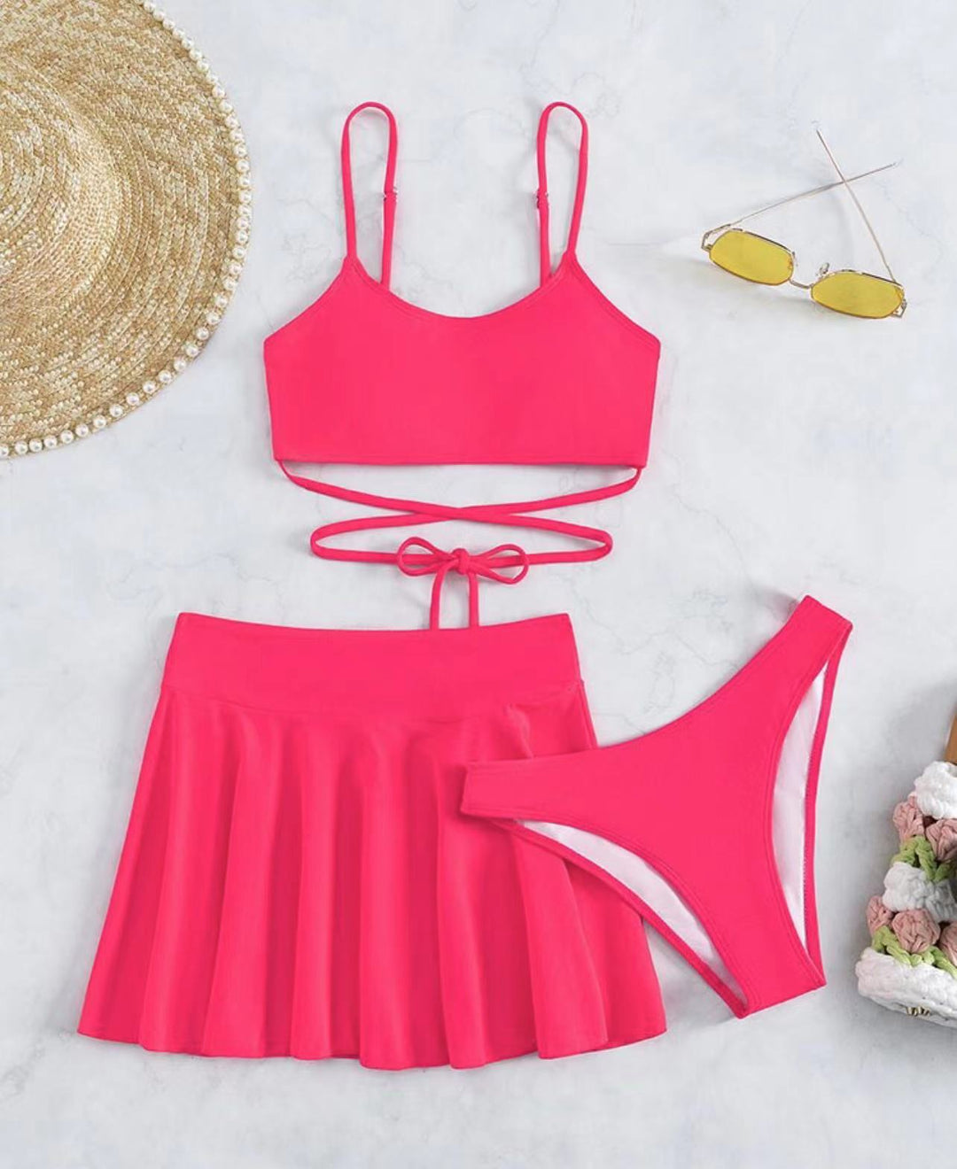 Damen Bikini-Set mit transparentem Rock und verstellbarem Oberteil R&B