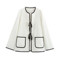 Damen gemütliche und stilvolle Jacke mit praktischen Taschen und Bindegürtel