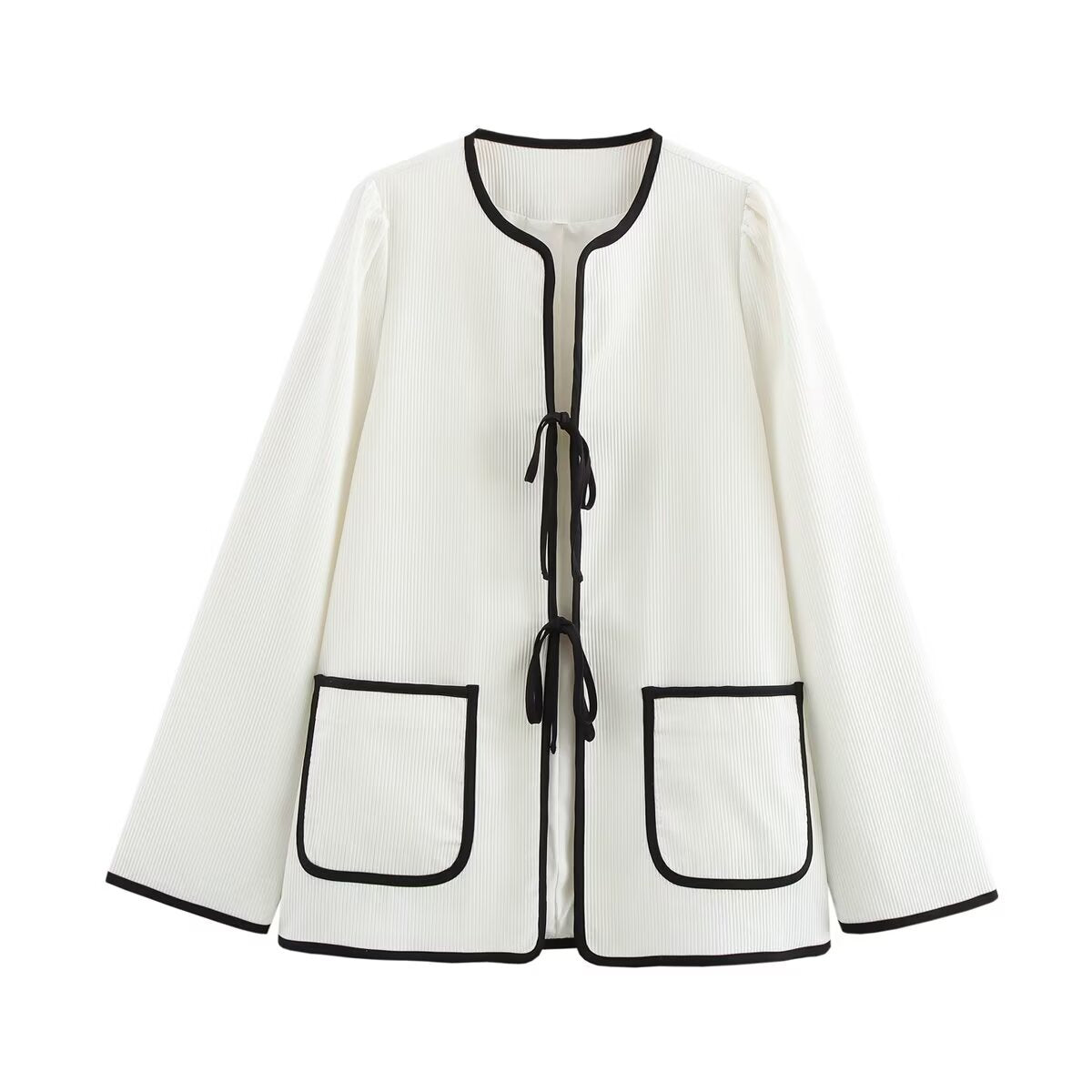 Damen gemütliche und stilvolle Jacke mit praktischen Taschen und Bindegürtel