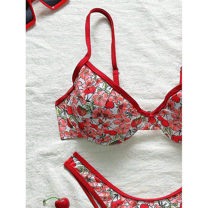 Damen Push-Up Bikini mit floralem Design und verstellbaren Trägern