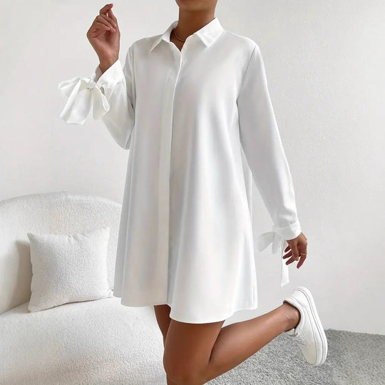 Damen Hemdblusenkleid mit eleganten Bändern an den Ärmeln R&B