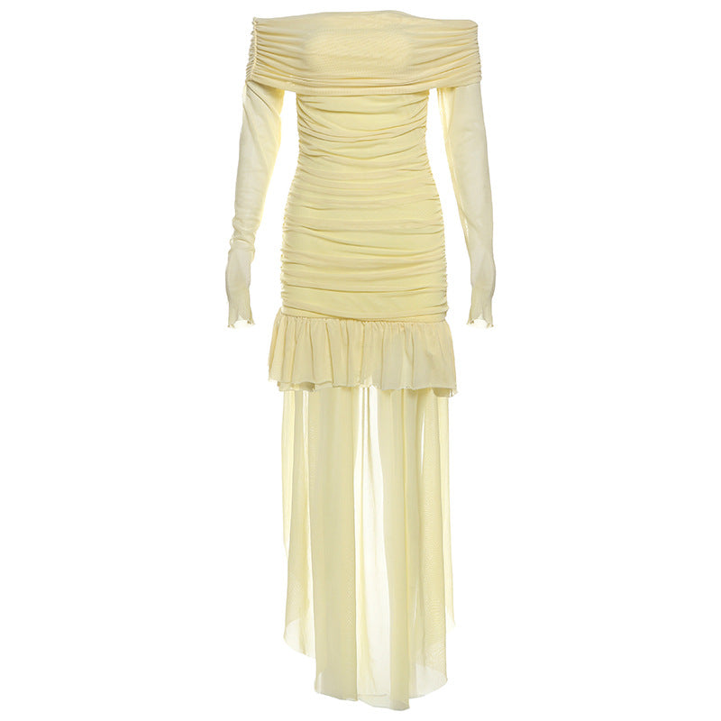 Damen Off-Shoulder Maxikleid mit Rüschendesign und figurformendem Schnitt R&B
