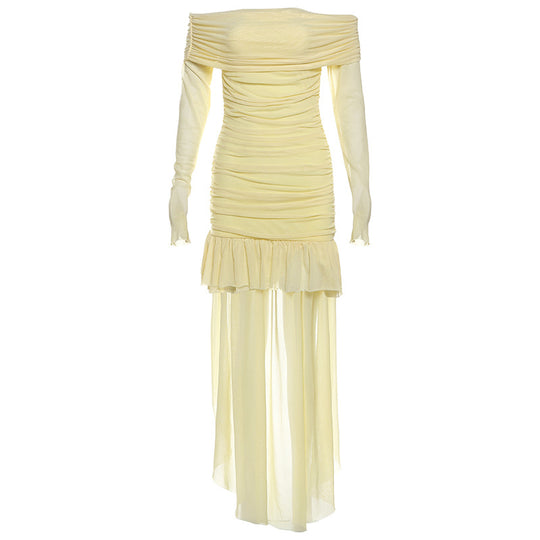 Damen Off-Shoulder Maxikleid mit Rüschendesign und figurformendem Schnitt R&B