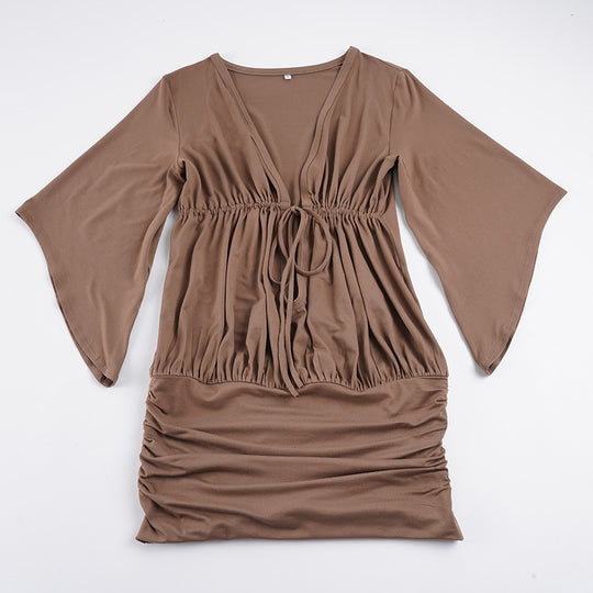 Damen Wickelkleid mit lässigem V-Ausschnitt und elastischem Taillenband R&B