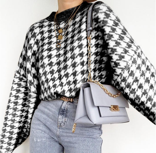 Damen lässiger Pullover mit Karomuster R&B