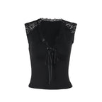 Damen Top mit Spitzenbesatz und raffiniertem Bindedetail R&B