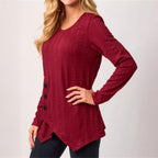 Damen asymmetrisches Langarmshirt mit Knopfdetails und strukturiertem Design R&B