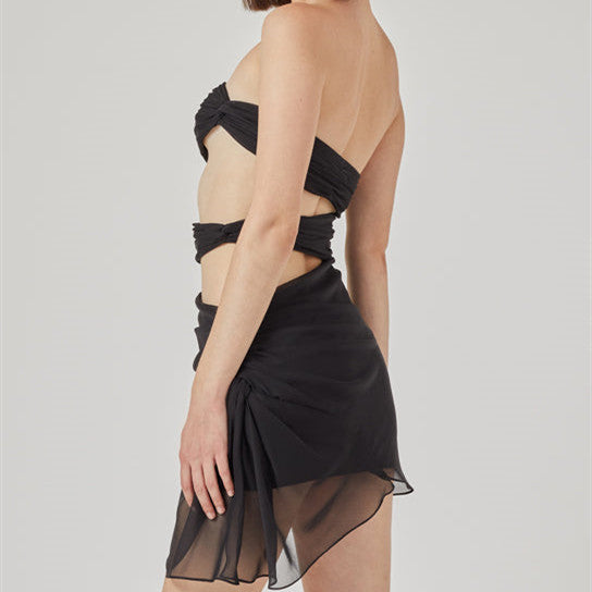 Damen trägerloses Wickelkleid mit Schnittdetails R&B