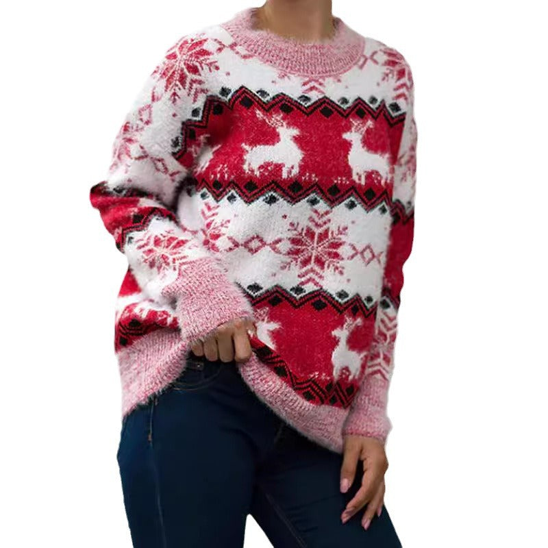 Damen gemütlicher Weihnachtspullover mit festlichem Rentierdesign R&B