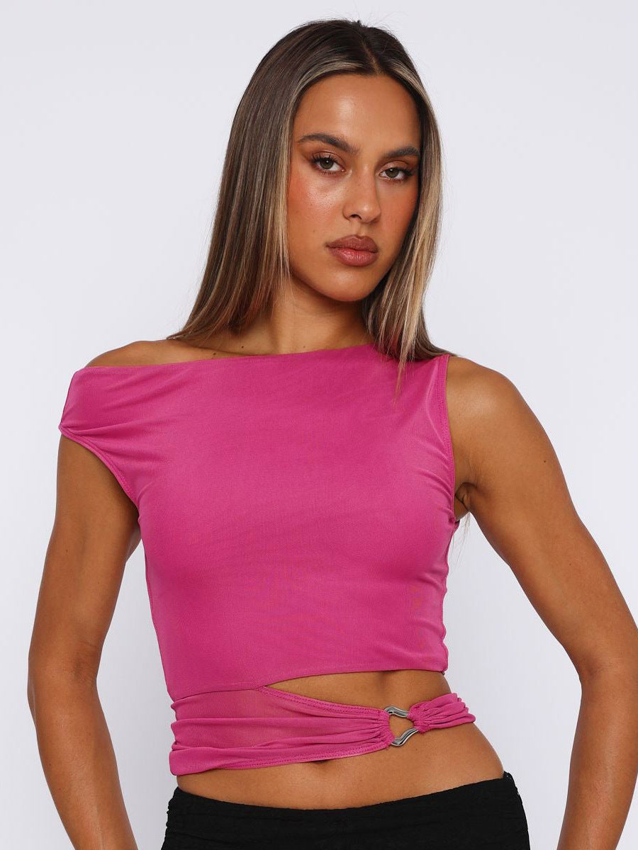 Damen Crop-Top mit asymmetrischem Schnitt und dekorativem Ringdetail R&B